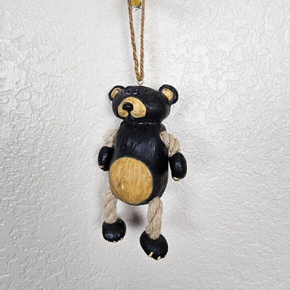 Vintage Bert Anderson Christmas Bear Ornament 2002 Dangling Folk Art Jute Rope - Picture 16 of 16